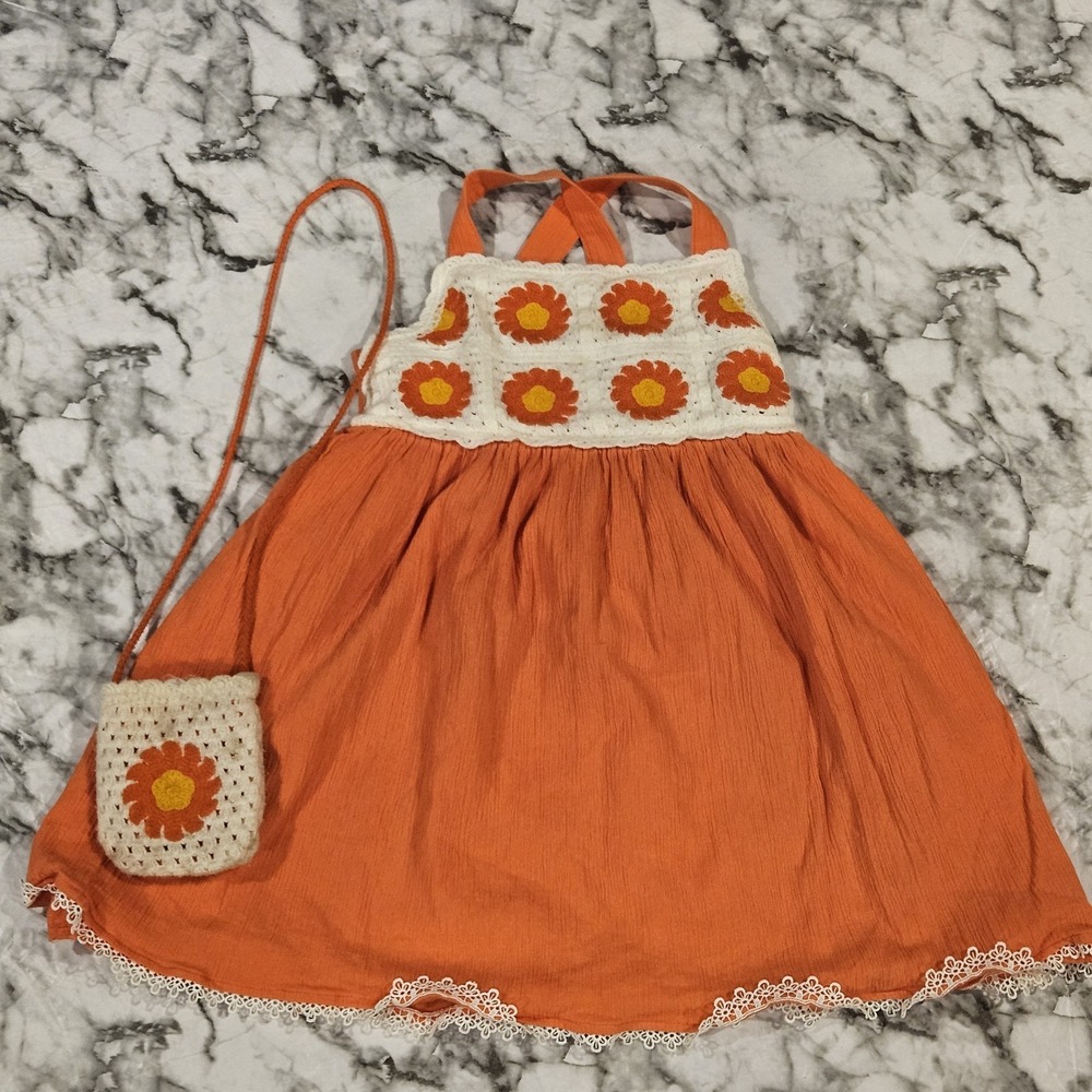 Haute Hippie Girls Orange Boho Dress Size 7 w/ Coin Purse